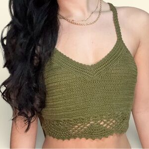 Elegant Olive Crochet Crop Top